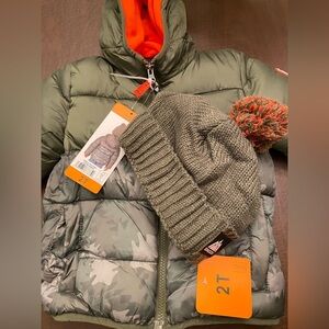 Toddlers 2T Snozu Snow Cold Weather Jacket & Beanie Set Green & Orange NWT